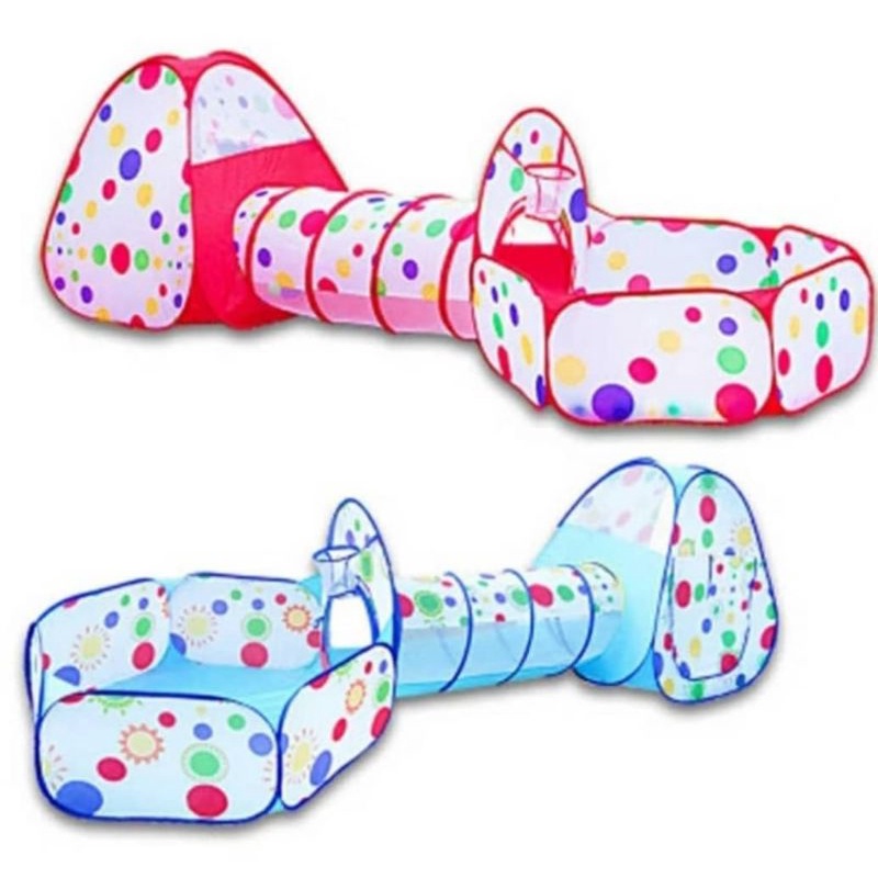 Tenda Anak Jumbo Besar 3 Meter Terowongan Kolam Bola dan Ring Basket 4in1