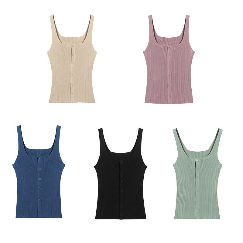 Tanktop korea tank top kancing rib knit rajut halus dalaman wanita jepang atasan cewek kamisol-4