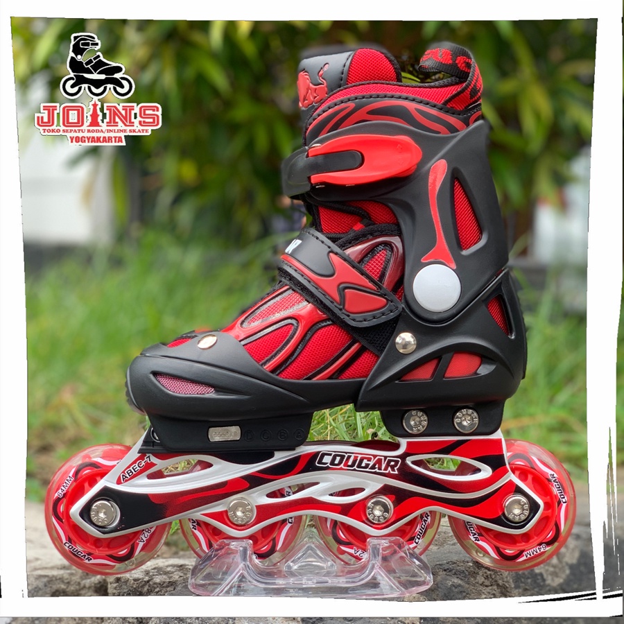 Sepatu roda Anak Inline Skate Anak Pemula Cougar MZS701-QS Black Red