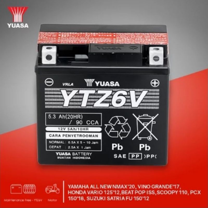 Jual AKI ACCU KERING YUASA YTZ6V UNTUK MOTOR VARIO 125 VARIO 150 BEAT