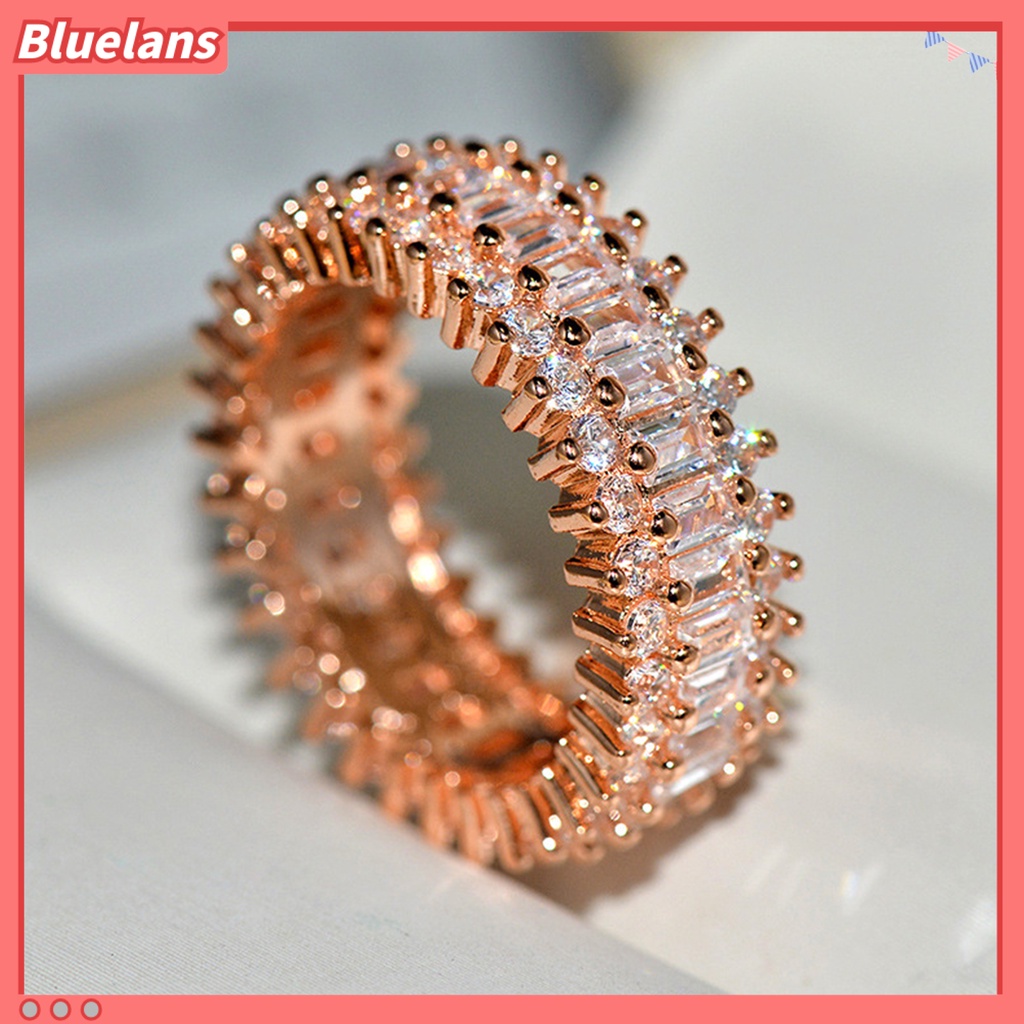 Bluelans Cincin Model Lebar Bahan Cubic Zirconia Untuk Wanita