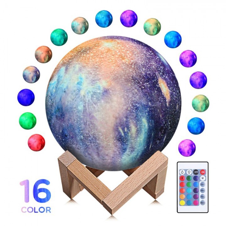 3D Print Colorful Starry Sky Lunar - Lampu Tidur Bentuk Planet - 18 cm