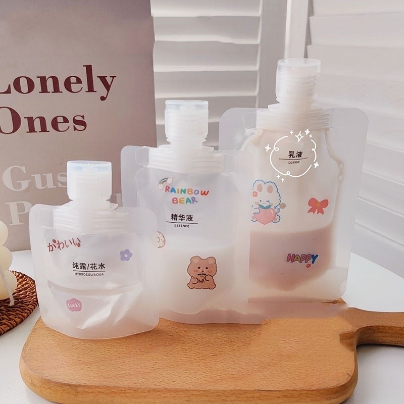 1 Pc Kantong Penyimpanan Lotion / Sampo Cair Bahan Plastik Ukuran 30ml 50ml 100ml Dengan Corong Stiker Untuk Travel