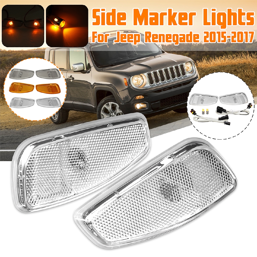 2X Side Marker Lamp Light Cover with Wiring Harness For Jeep Renegade 2015-2017