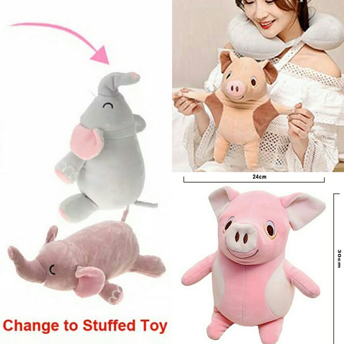 Bantal Leher - Bantal Leher Boneka Gajah Babi 2 In 1 Import Gabus Miniso
