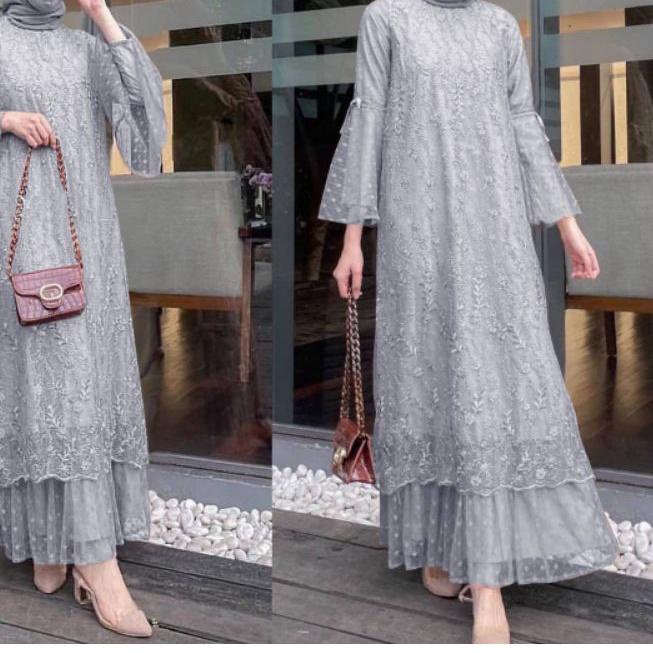 ➮ DRESS TILE MUTIARA BUNGA /MAXI DRESS CANTIK/ MX GELA - LD /Cp / GAMIS TILE BRUKAT TERBARU / DRES P