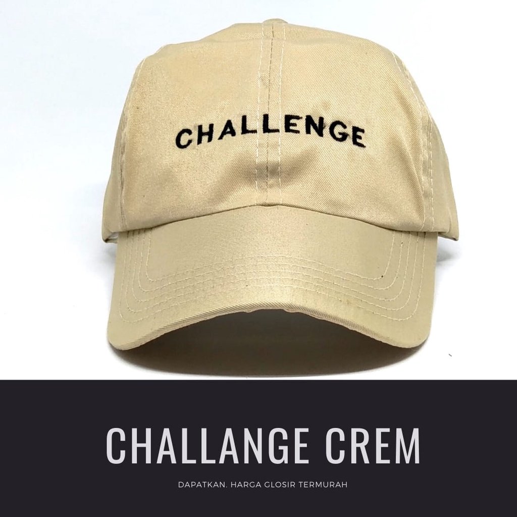 Termurah Topi baseball / garis tiga / challange / reclusive / kaktus / smile / pesawat kertas / yours / brotosaurus dino / daun kecil rasta / pohon kelapa  ring premium dan pertamax pria wanita kpop korea-Challange crem