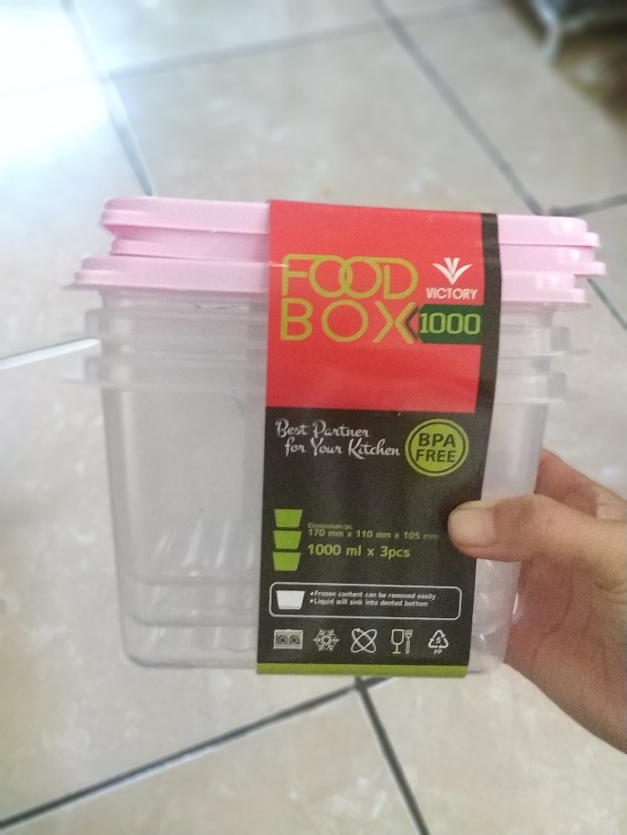 Kotak Penyimpanan Makanan - Kotak Makan Victory Food Box Clear 1000ml (1 Set Isi 3)