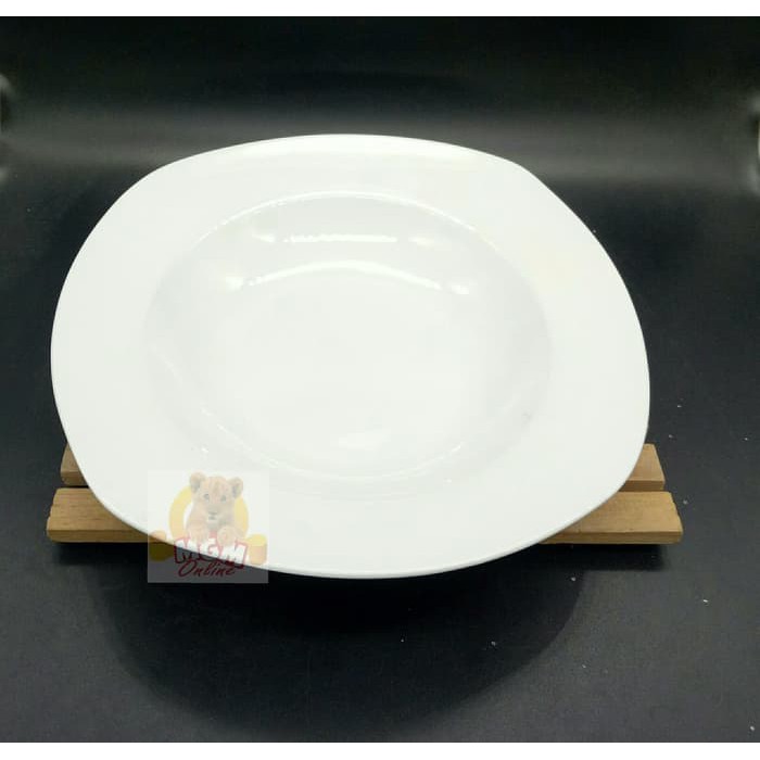 Piring Pasta Piring Spagetti Piring Makan Segi Keramik 9" Lis DA036