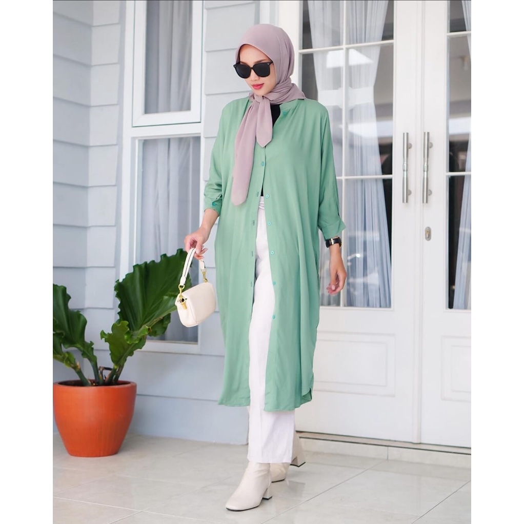 (MGA) TUNIK INAYAH FULL KANCING DAILY BUSUI WANITA AIRFLOW CRINCLE