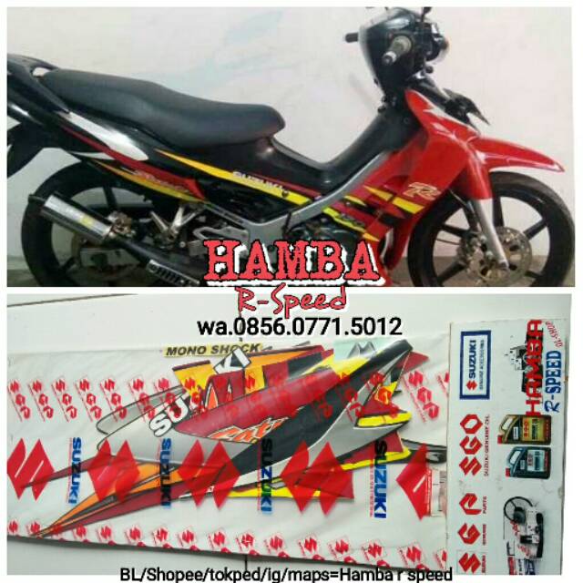 LIST STRIPING STICKER TEMPELAN SATRIA HIU 2T 120R ORIGINAL SGP MERAH HITAM