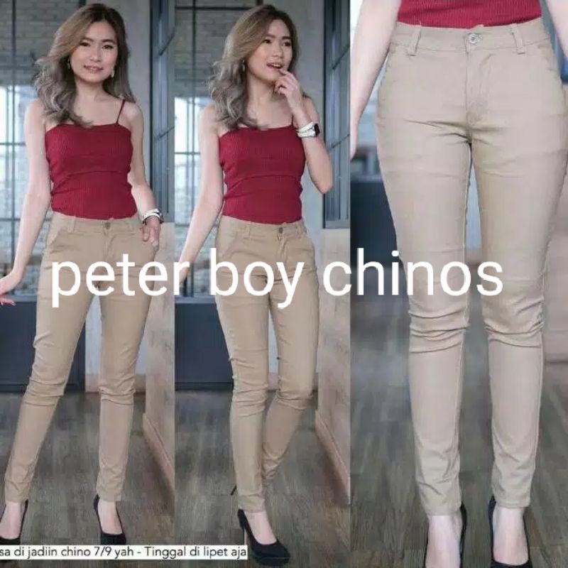 CELANA CHINO PREMIUM WANITA KATUN STRETCH SKINNY PENSIL uk.27-34 hitam. abu. mocca. cream