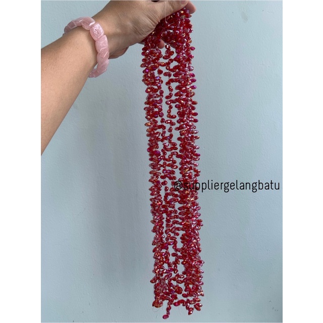 KRISTAL CEKO TETES AIR MATA 6MM DARK RED QUARTZ LUBANG SAMPING METALIC