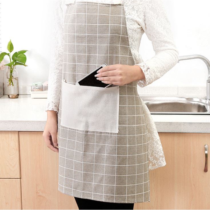 Celemek Dapur Apron Masak Apron Premium Japanese Style / CELEMEK MASAK DENGAN BAHAN KATUN LINEN DAN MOTIF KOTAK-KOTAK | CELEMEK APRON MASAK