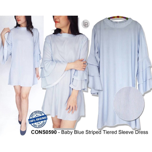 D432 Consenso baby blue striped dress