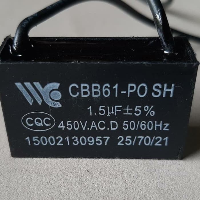 kapasitor kipas angin 1.5uf -450V kebel hitam,Kapasitor  4UF  6UF  8UF  10UF  11UF 12UF  Mikro , Capasitor , MESIN CUCI  /  POMPA AIR  2 Kabel SINGGLE