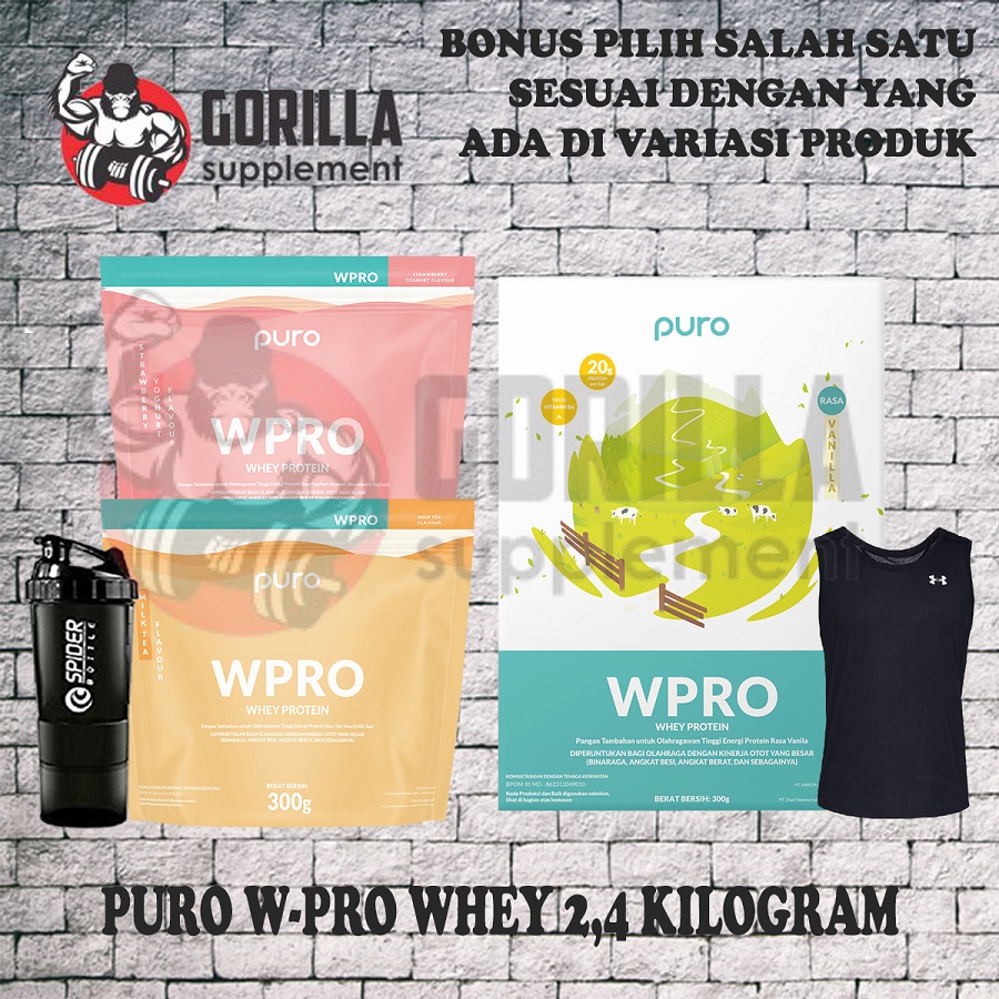 PURO WPRO 2.4KG 2400 Gram Whey Protein W PRO BPOM Dan Halal Suplemen Gym Fitness Susu