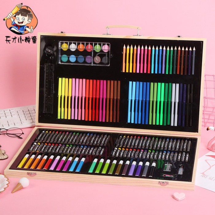 

Hemat Crayon Set 180Pcs Box Kayu / Painting Wooden Art Drawing Sets Murah