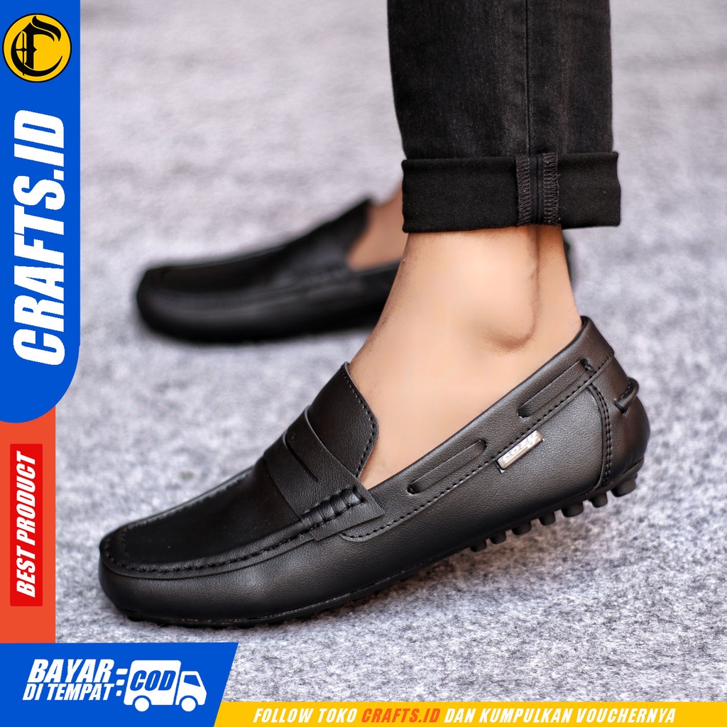 Sepatu Casual Pria Sepatu Slip On Pria Kulit Pu Kerja Kantor Kuliah Kondangan Sepatu Slop Pria Sepatu Hitam Pria CRAFTS IRISH