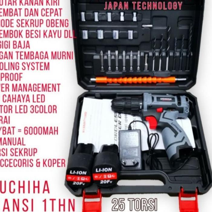 ㅿ Mesin bor baterai 20v Uchiha cordless drill charger tembok besi kayu ↬