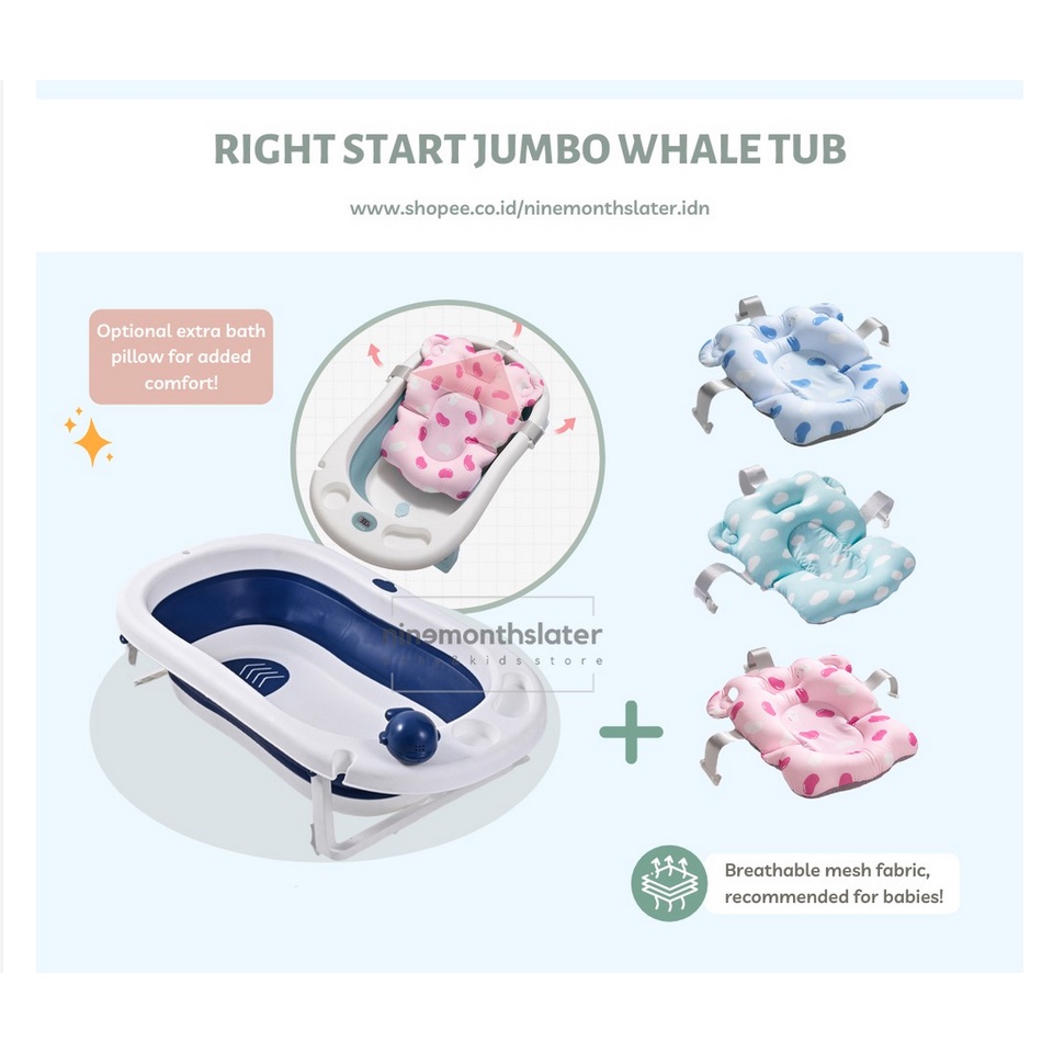 Right Start Jumbo WHALE Baby Folding Bathtub - Bath Tub Anak Bayi Ember Mandi Air Termometer Sensor Mainan Lipat