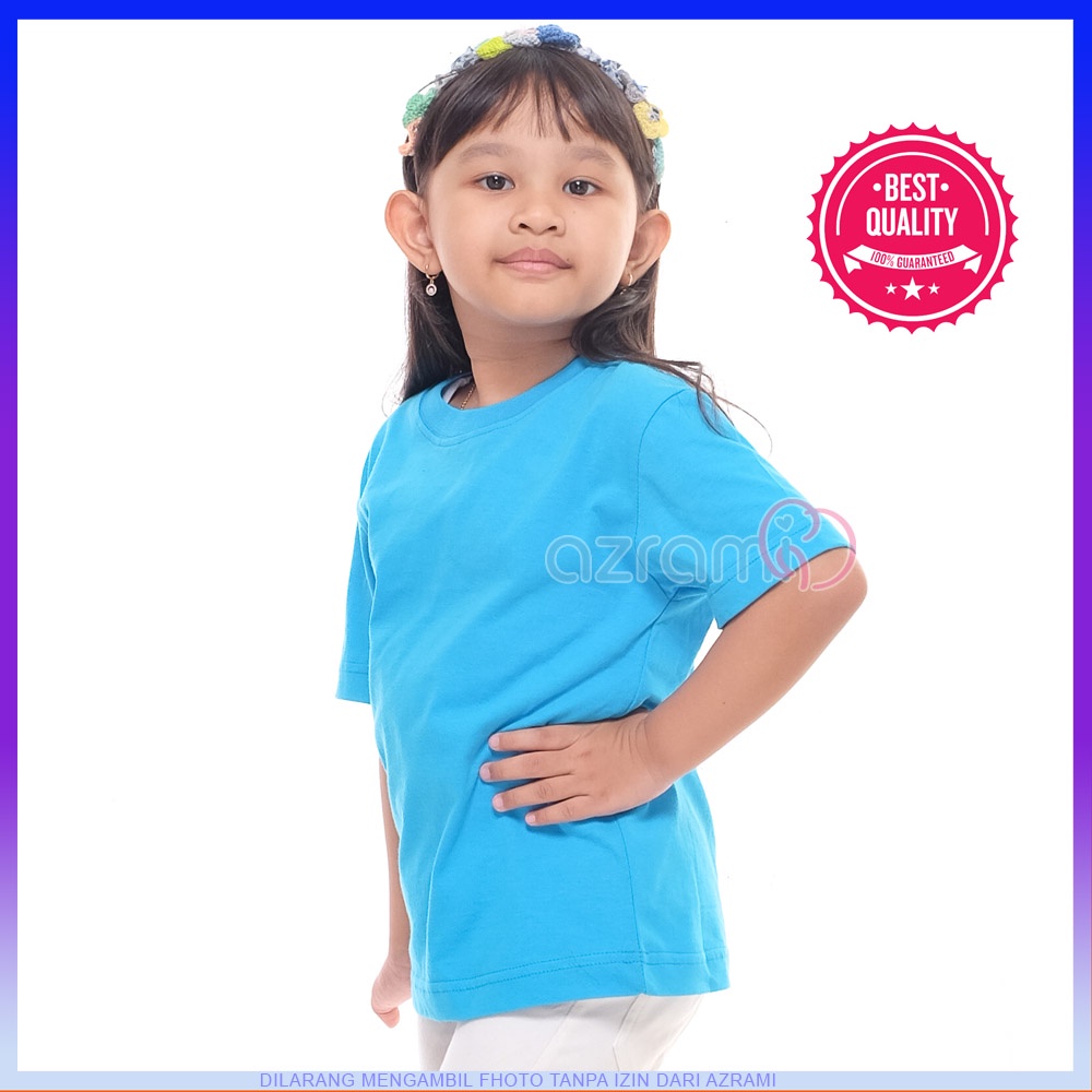 AZRAMI Kaos Polos Anak Bandung Katun 30s Perempuan Cowok Kecil Distro Murah Grosir Warna Biru Muda
