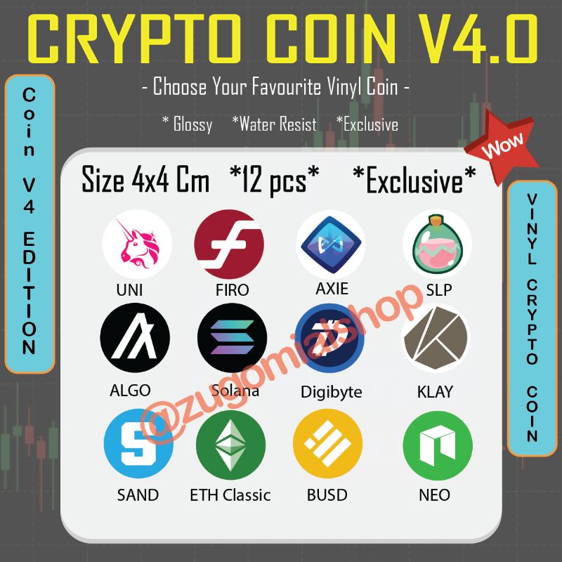 Sticker / Stiker crypto kripto vinyl glossy 4x4cm isi 12pcs Axie, Slp