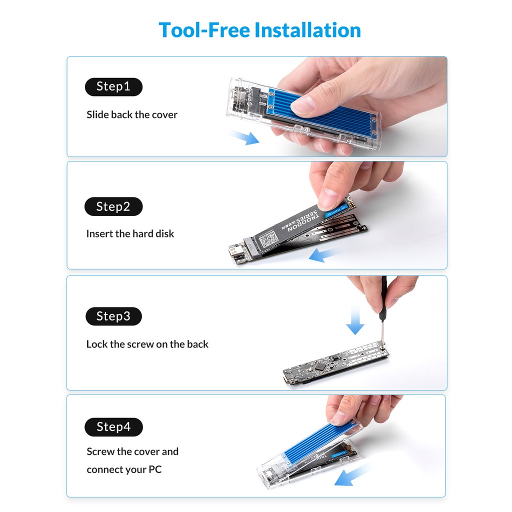 Orico Casing Hardisk NVME SSD M.2 Ke USB Tipe C M2 SSD Transparan Untuk NVME PCIE NGFF SATA M / B Key