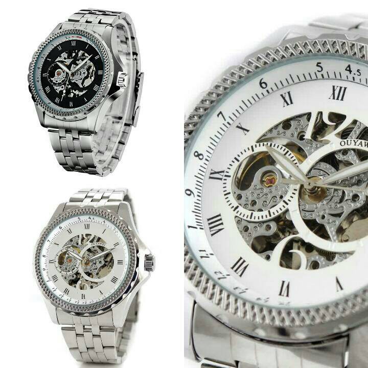 Ouyawei Skeleton Stainless Steel Automatic Watch - Jam Tangan Pria