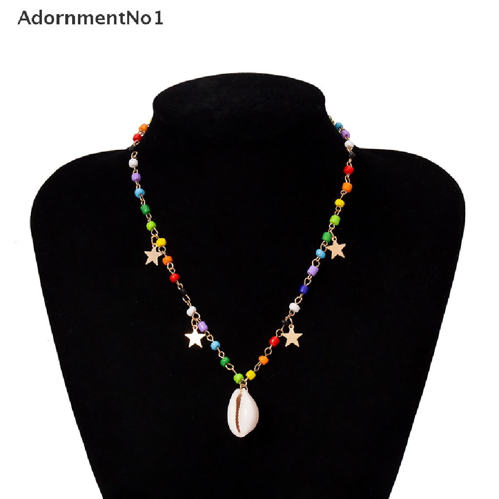 (AdornmentNo1) Kalung Rantai Dengan Liontin Bintang + Manik-Manik Warna-Warni Gaya Boho Untuk Wanita