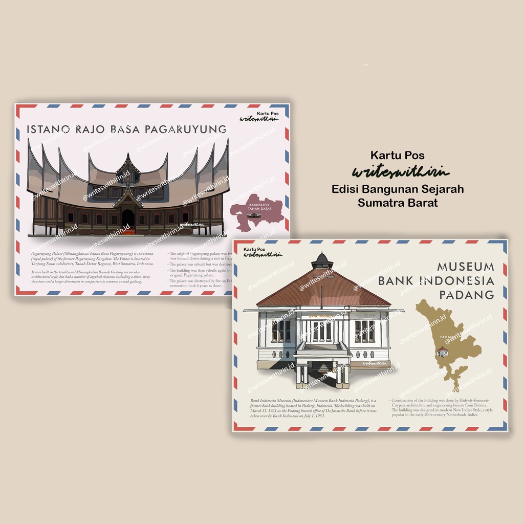 

(writeswithirin) Kartu Pos/ Post Card/ Postcard Bangunan Bersejarah Sumatra Barat