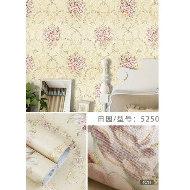 Wallpaper Dinding Shabby Krem 8m s/d 9m x 45cm