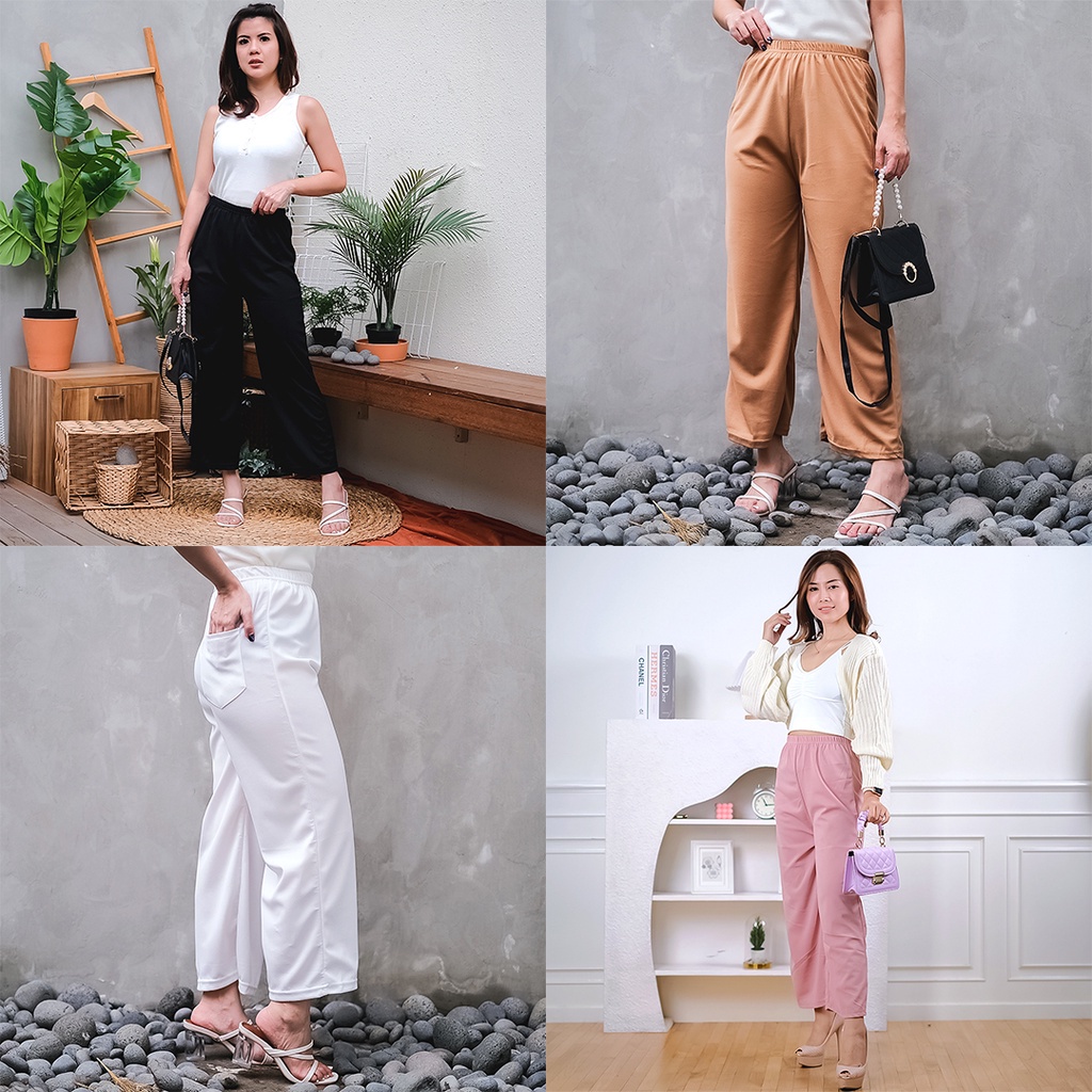 Tq88indonesia Fashion Celana Panjang Wanita Terbaru / Kulot Zora CREPE Pant / Celana Cewek Casual  Longgar / Cullote / Ootd / Outfit Kekinian