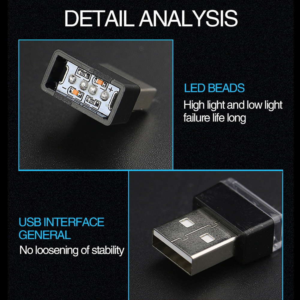 Lampu Malam LED RGB 7 Warna Tenaga USB Untuk Dekorasi Interior Mobil