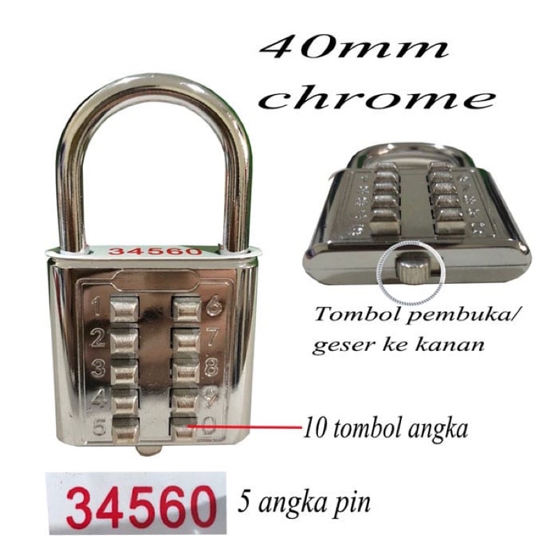 Gembok password 10 digit 40mm Soligen