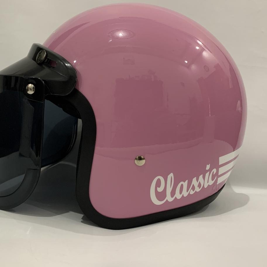 Helm Bogo Classic Pink Glossy s Solid pilih Kaca Datar Cembung Cmoke Clear Helem Nuvo Helmet SNI Dew