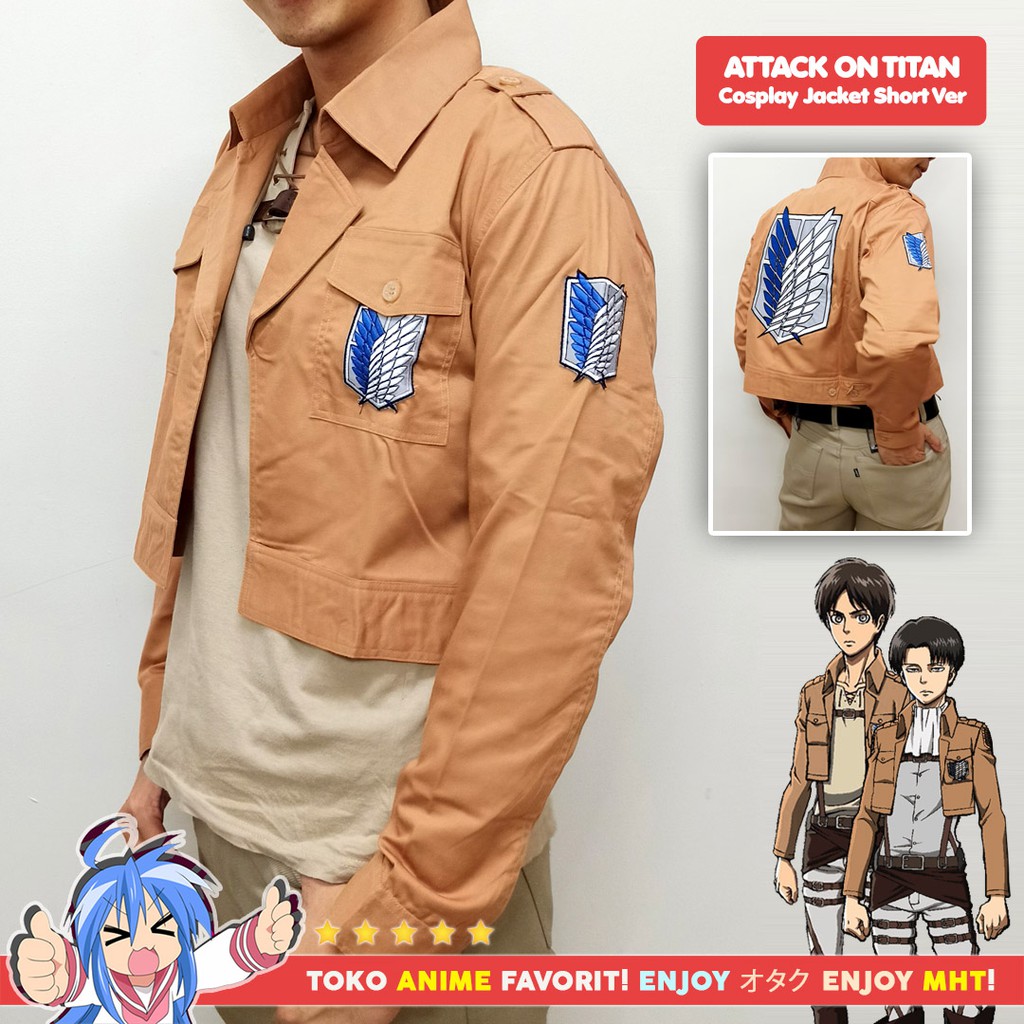 Jaket Attack On Titan BORDIR Anime AOT Shingeki no Kyojin SNK Scouting Legion Survey Corps Short Cosplay Eren Yeager Levi Mikasa Ackerman Armin Arlert