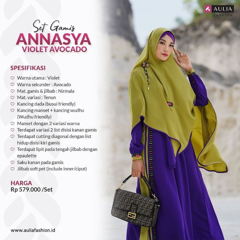 SET GAMIS SYARI REISHA  ANNASYA VIOLET NIRMALA DISTRIBUTOR RESMI AULIA FASHION ORIGINAL NEW