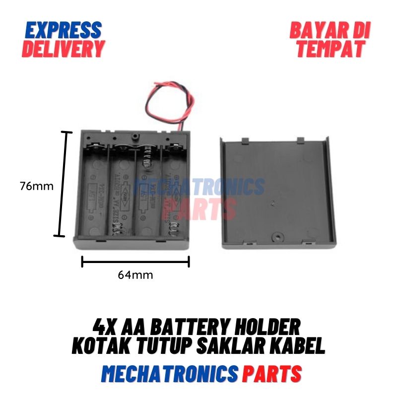 4x AA BATTERY HOLDER BATERAI CASE BATRE BOX KOTAK TUTUP SAKLAR KABEL