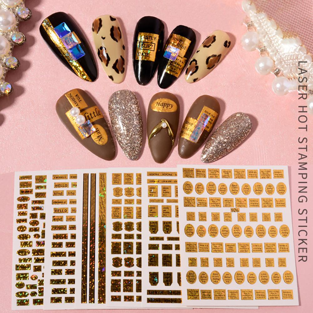 AUGUSTINA Agustina DIY Nail Art Self Adhesive Glitter Laser Letter Nail Patch