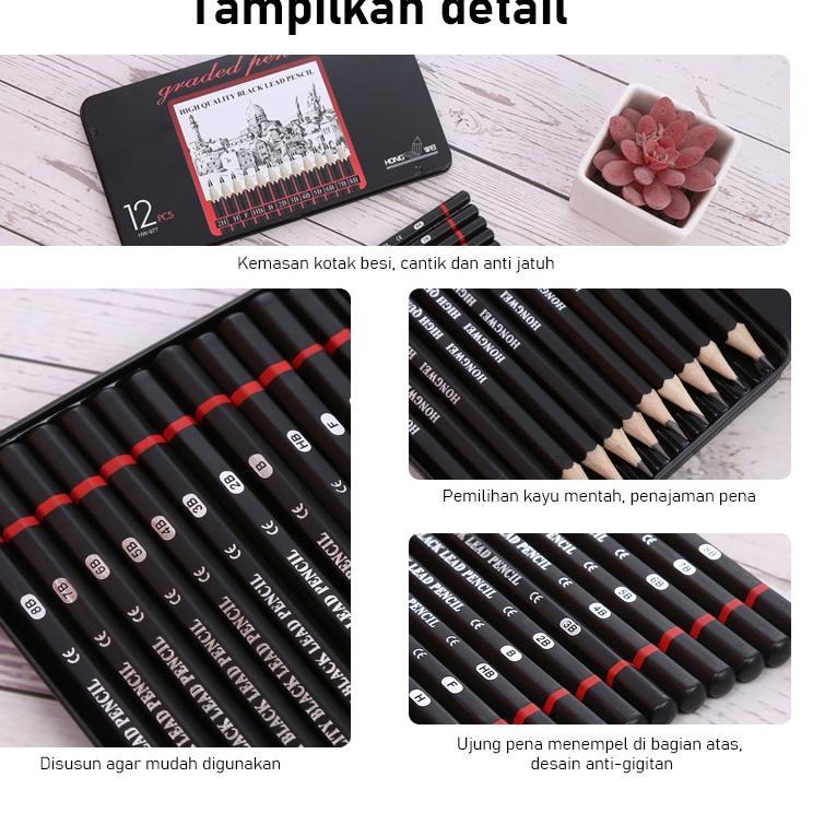

경 12 pcs Pensil gambar sketsa set lengkap 2H H F B HB 2B 3B 4B 5B 6B 7B 8B Charcoal Pensil Set Trendy