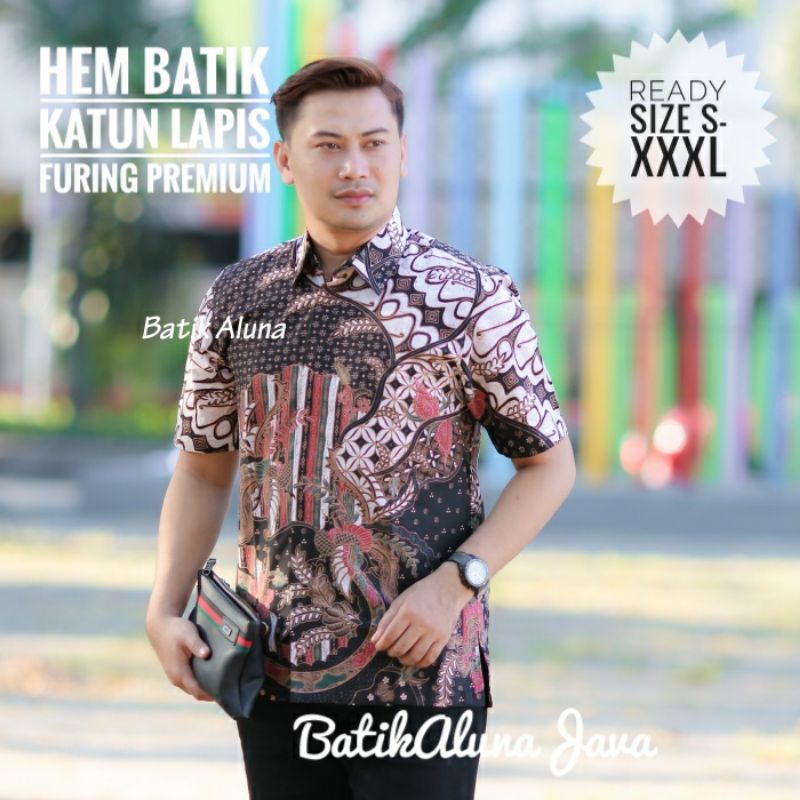 Batik Cowok Lengan Pendek Lapis Furing Premium Hem Batik Katun Terkini Free Masker Tidak Luntur