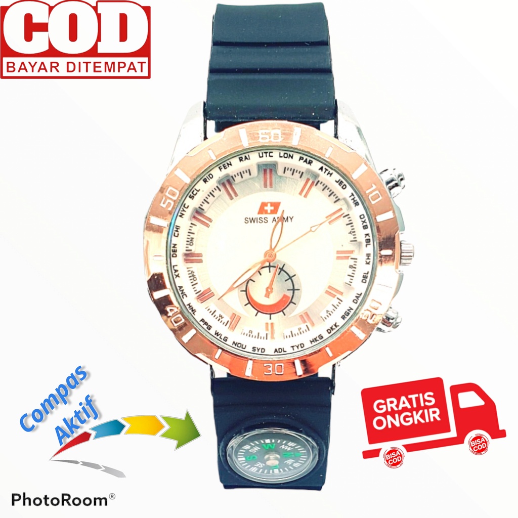 BISA COD - JAM TANGAN ANALOG PRIA TERBAIK BEST SELLER COMPASS CHRONO VARIASI RUBBER STRAP SERIES SV7Xi7