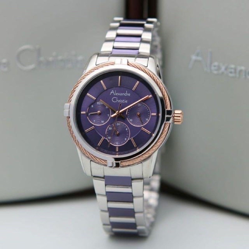 Jam Tangan Wanita Alexandre Christie AC2843 Silver Purple Original