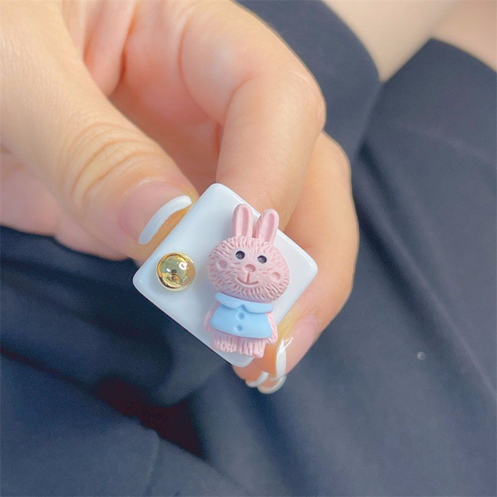 Needway  Women Girls Finger Ring 2021 New Style Fashion Accessories Resin Rings Bear Rabbit Bunny Dog Cute Lovely Acrylic Resin Sweet Korean Cartoon Animal Party Jewelry