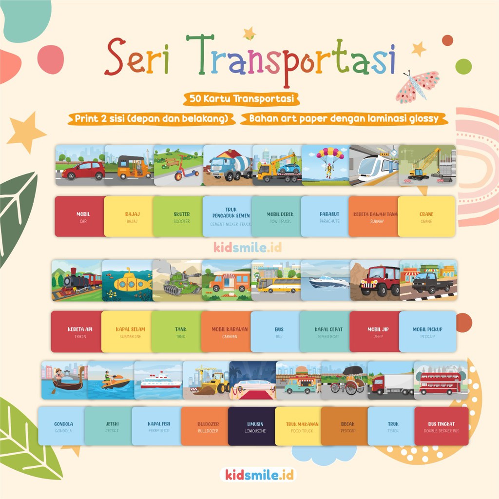 Flash Card Kidsmile TRANSPORTASI Flashcard Anak Mainan Edukasi Anak Flash Card Anak Flashcard Kidsmi