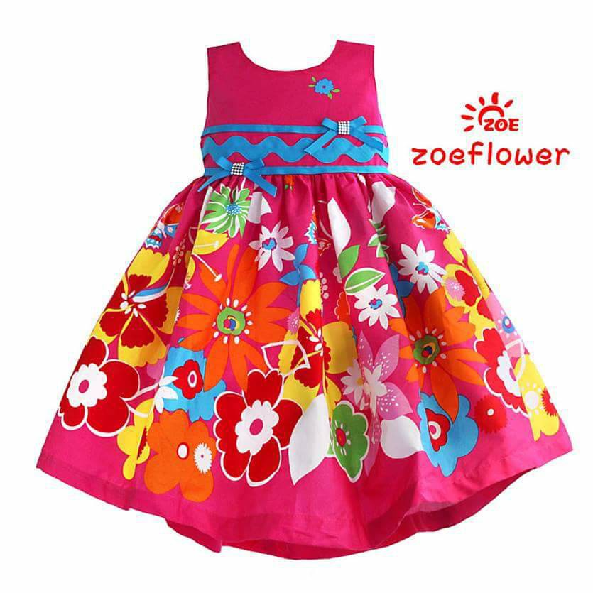 Dress Anak Cewek Jade Fuchsia Flower Art