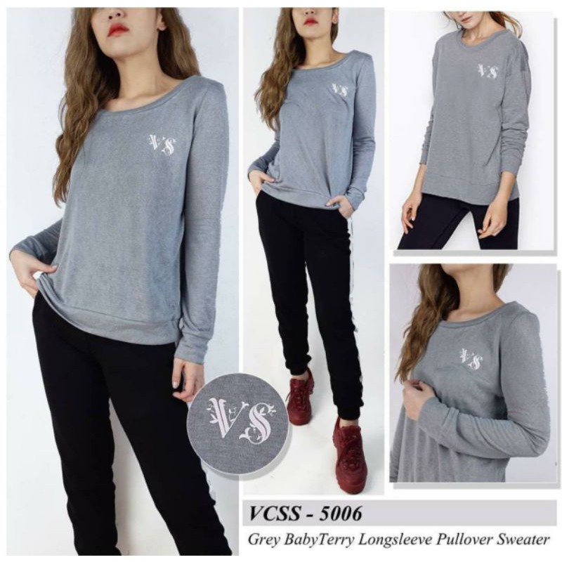 Victoria secret black grey embroidered longsleeve tee