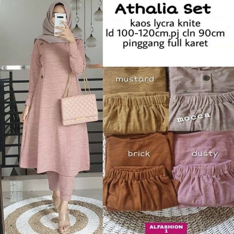 Athalia Set - Setelan Kaos Lycra Knite Rajut LD100+ SetCel / One Set Rajut / 298-6303