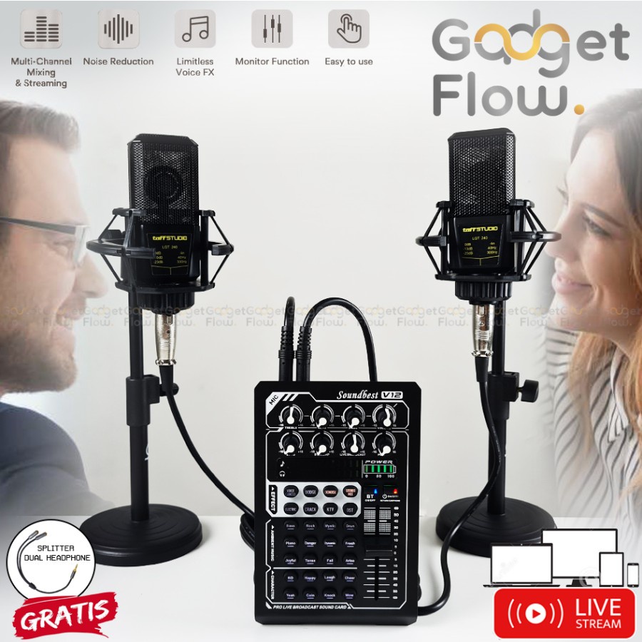 Paket Podcast 2 Orang Mic LGT240 LGT 240 Mixer v12 Soundcard Dual